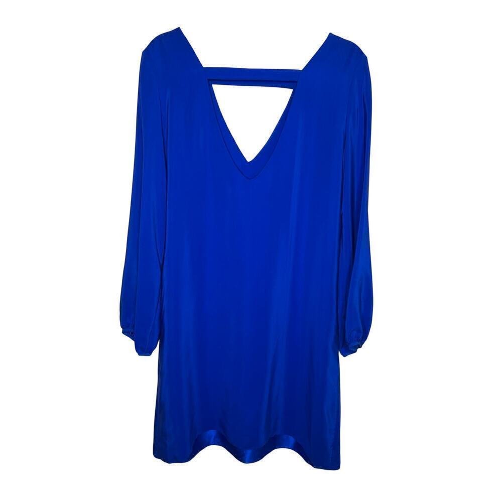 Amanda Uprichard Cobolt Blue Long Sleeve Vneck 100% Silk Dress Women's Size